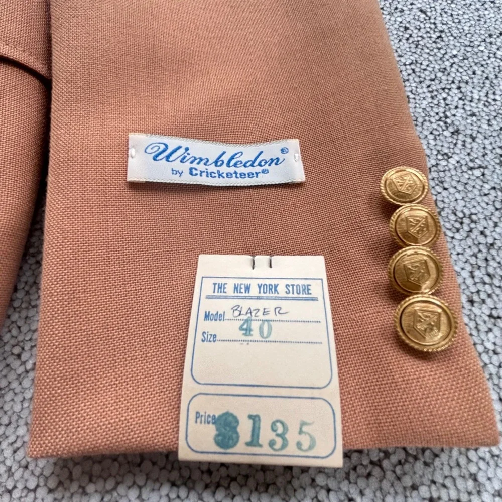 Wimbledon Cricketeer 60's-70's NWT Deadstock Blazer 40R Peachy Tan Preppy Tennis